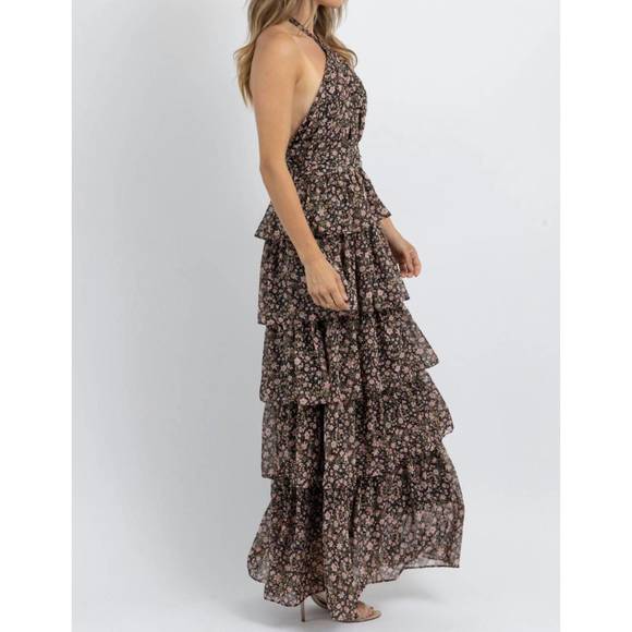 NEW OLIVACEOUS hyland floral frill maxi dress in black - Picture 5 of 5
